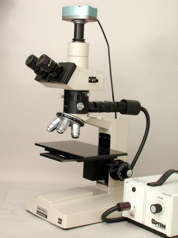 Olympus BHM BF Metallurgical Microscope w/ Digital USB Camera & Fiber ...